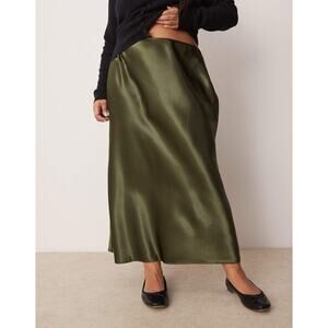 Asos Satin Army Olive Green Satin Maxi Skirt Sz 2 Small Grunge Goth Fairy Boho